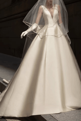 Satin Deep V Ball Gown Wedding Dress
