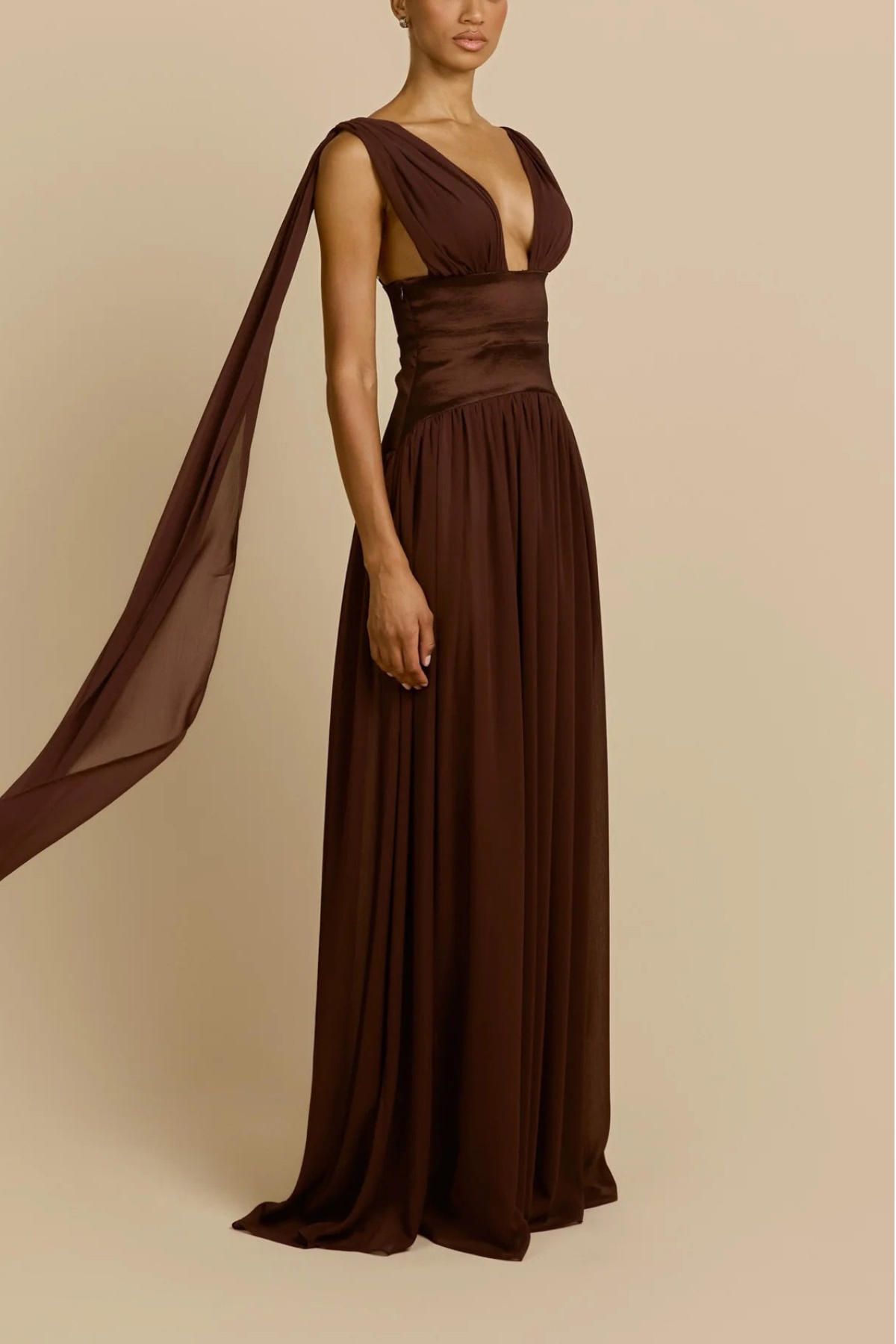 Sleeveless Deep V Satin Waist Flowy Maxi Dress