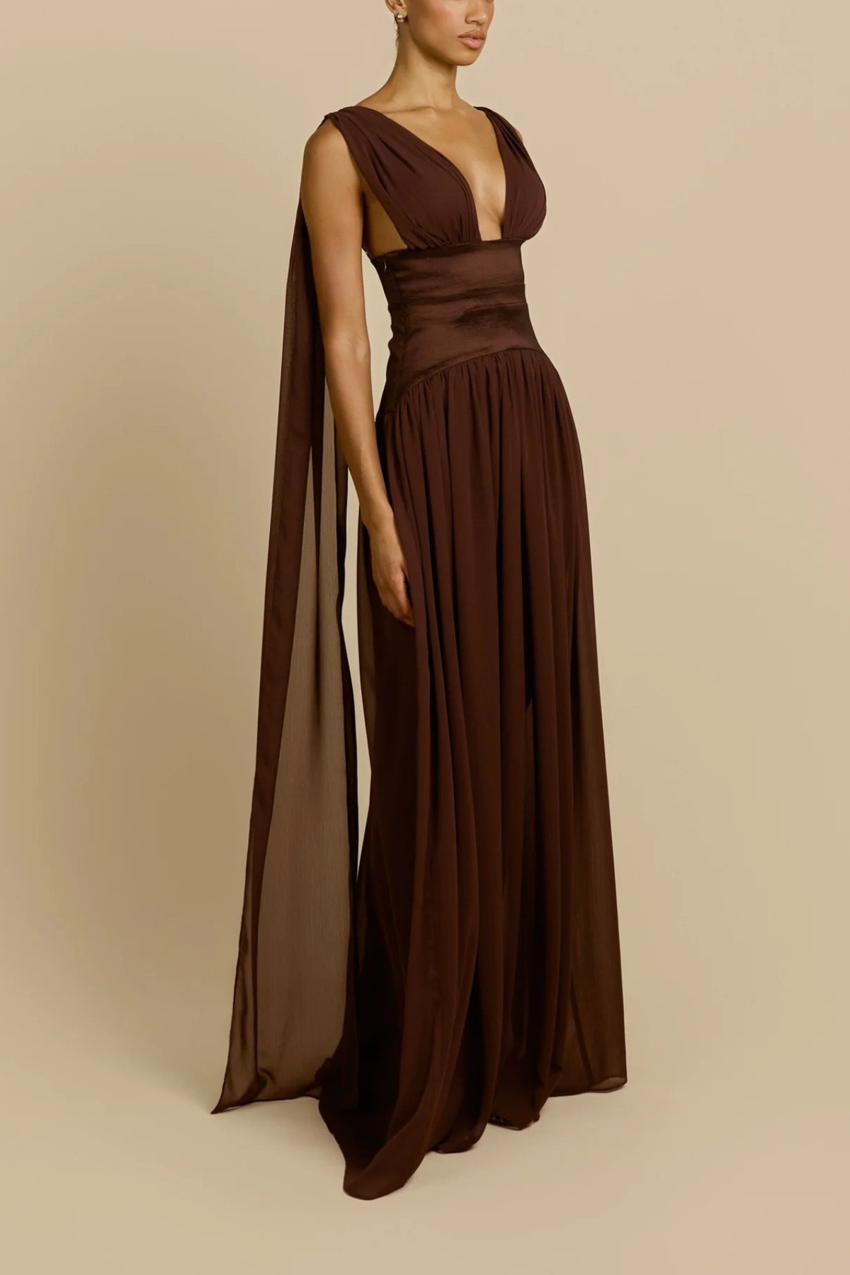 Sleeveless Deep V Satin Waist Flowy Maxi Dress