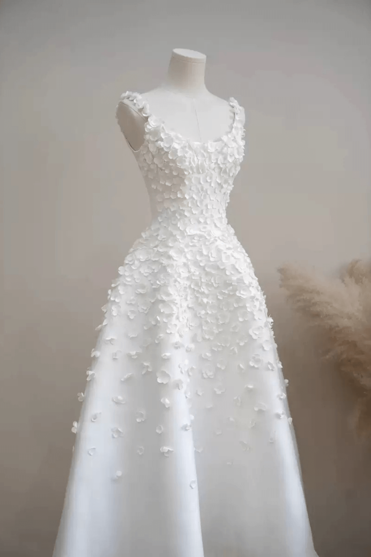 White 3D Floral Sleeveless A-Line Midi Dress