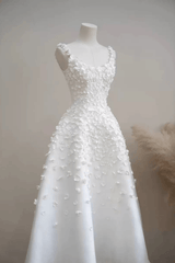 White 3D Floral Sleeveless A-Line Midi Dress