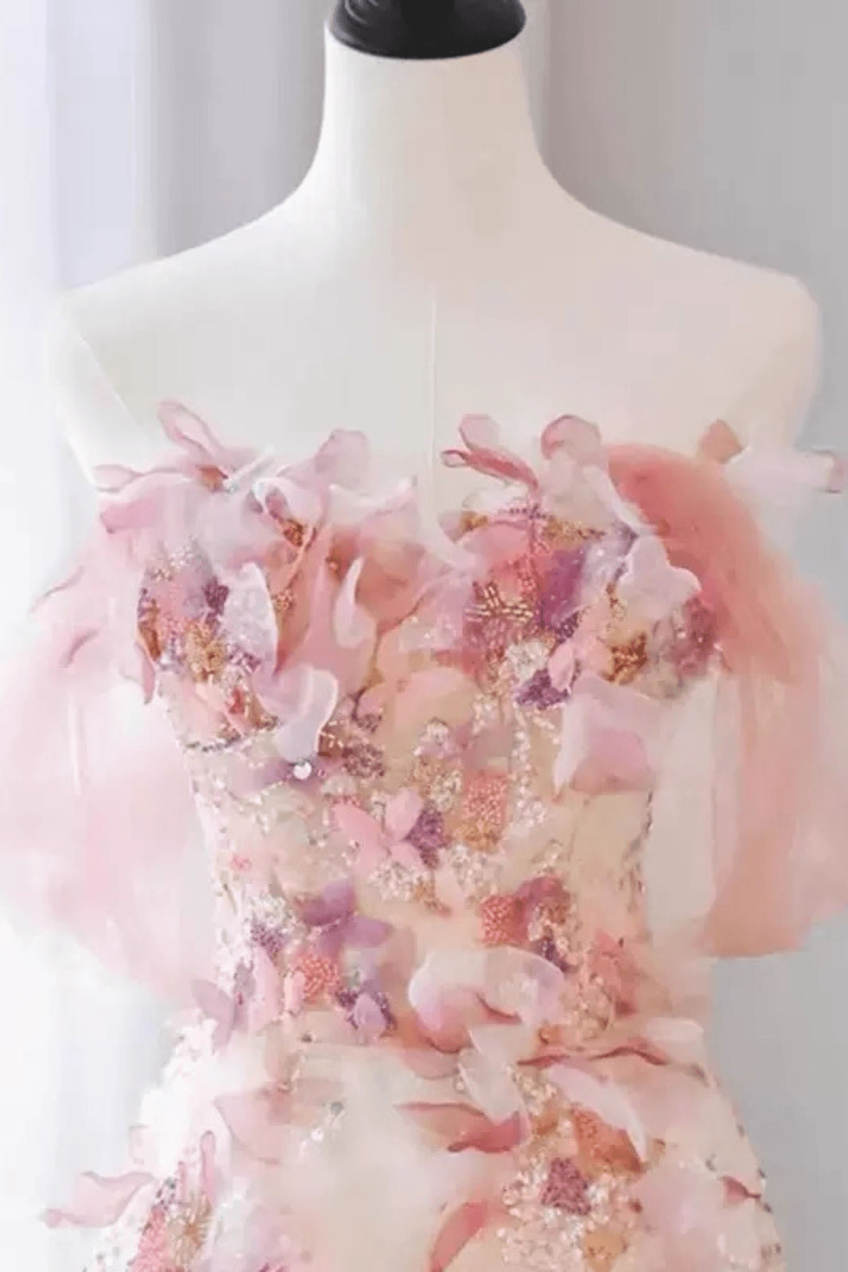 Off Shoulder Pink 3D Floral Dress