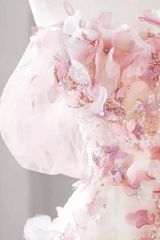 Off Shoulder Pink 3D Floral Dress