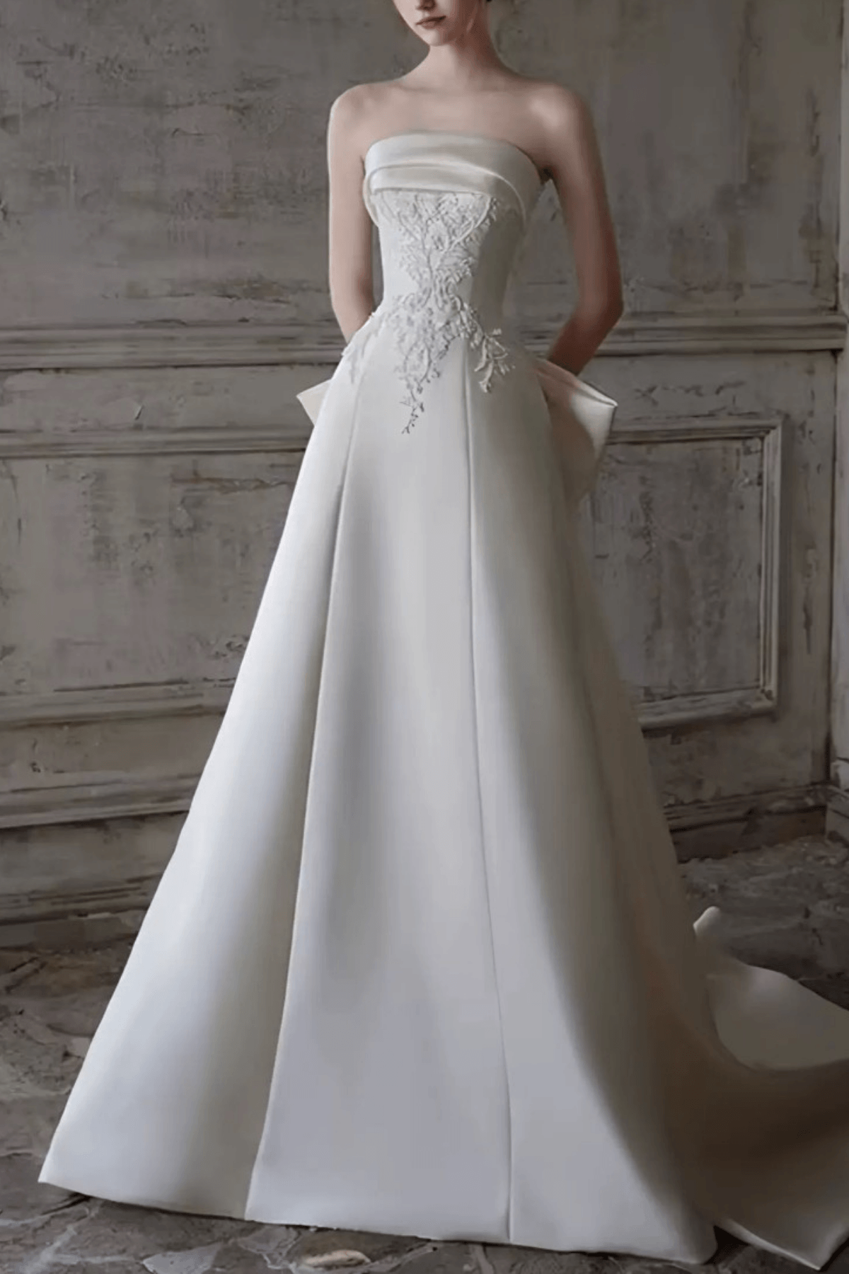 White Satin Lace A-Line Wedding Dress
