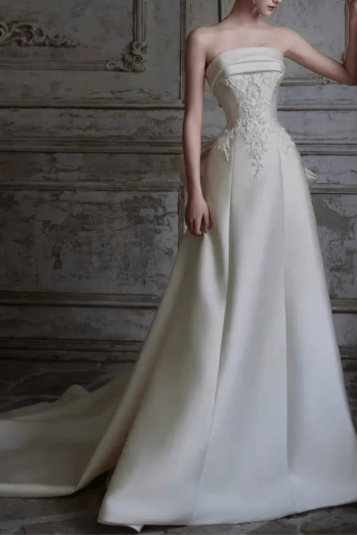 White Satin Lace A-Line Wedding Dress