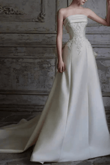 White Satin Lace A-Line Wedding Dress