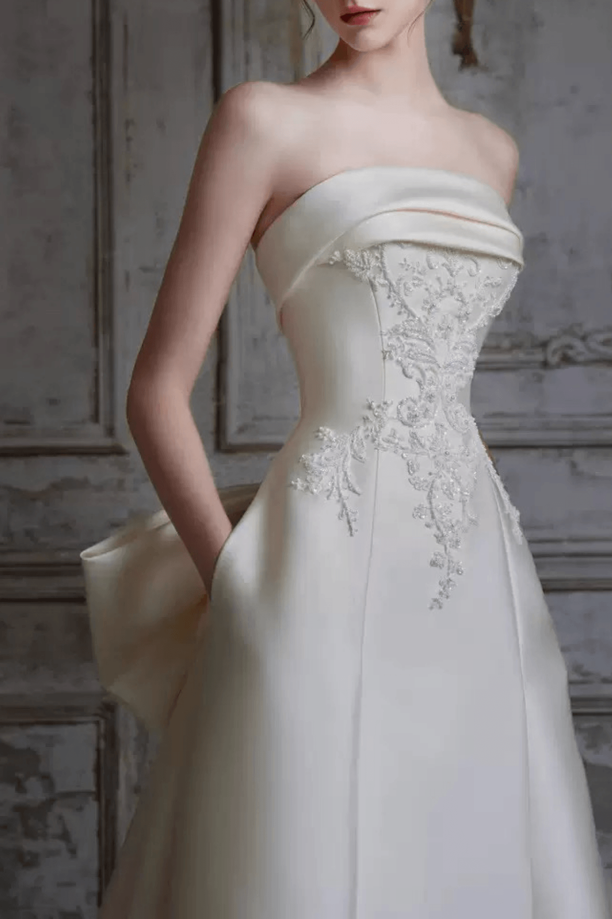 White Satin Lace A-Line Wedding Dress
