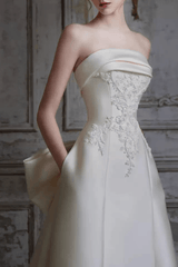 White Satin Lace A-Line Wedding Dress