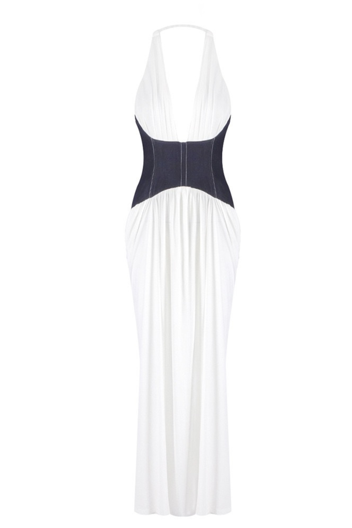 Halter Deep V Denim Corset White Dress