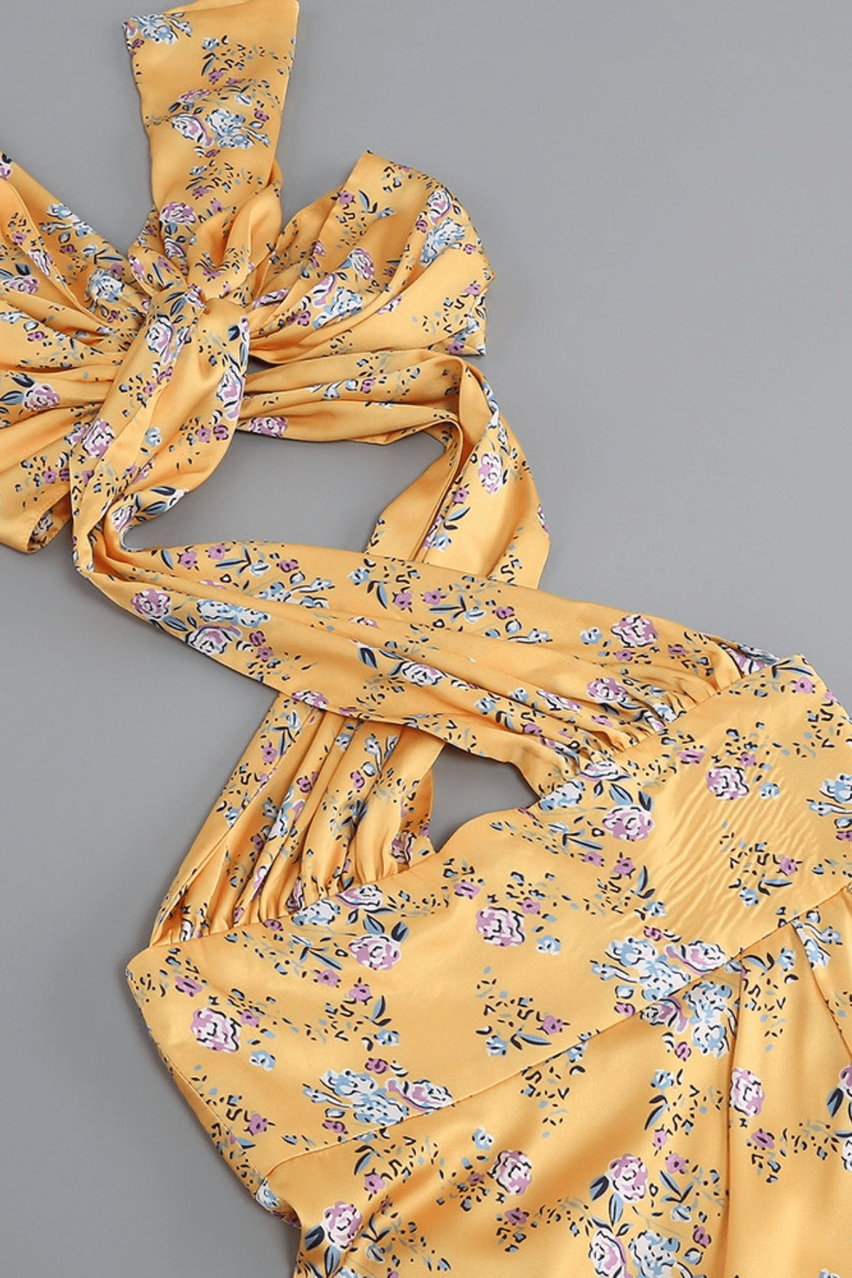 Yellow Floral Halter Neck Ruffle Maxi Dress