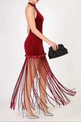 Fringe Dress in Burgundy