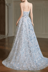 Off Shoulder Light Blue Floral Dress