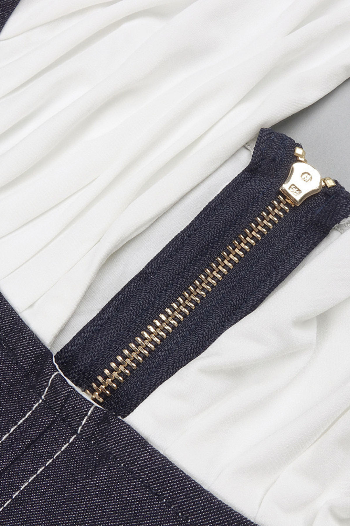 Halter Deep V Denim Corset White Dress