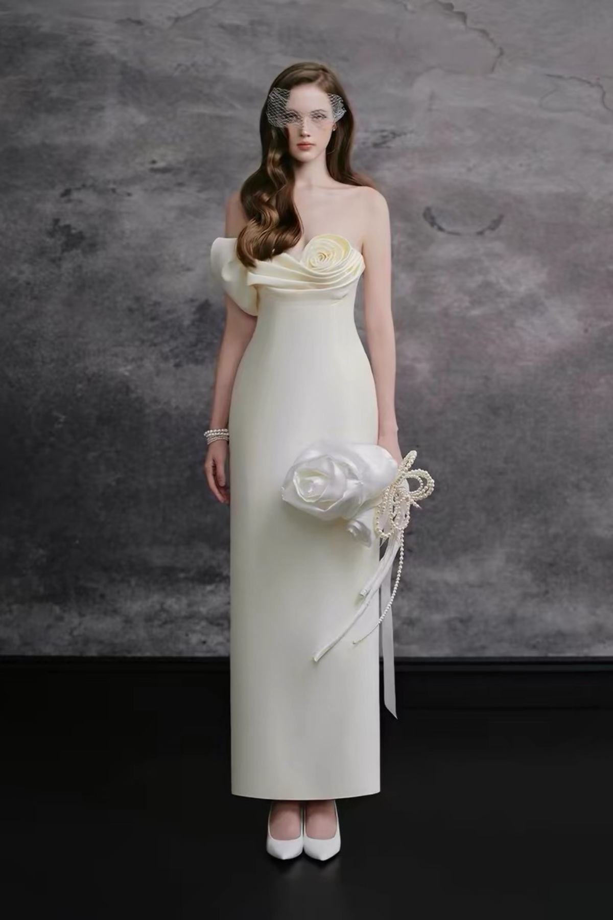 Mary Floral Satin White Dress