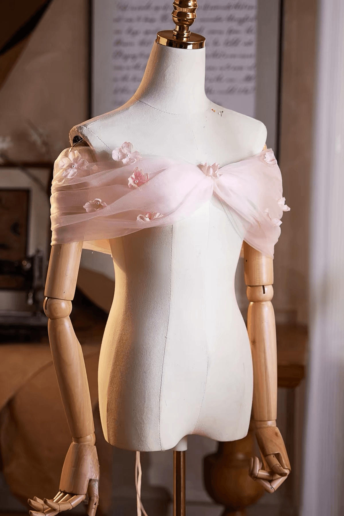 Pink 3D Floral Sheer Off-Shoulder Shawl