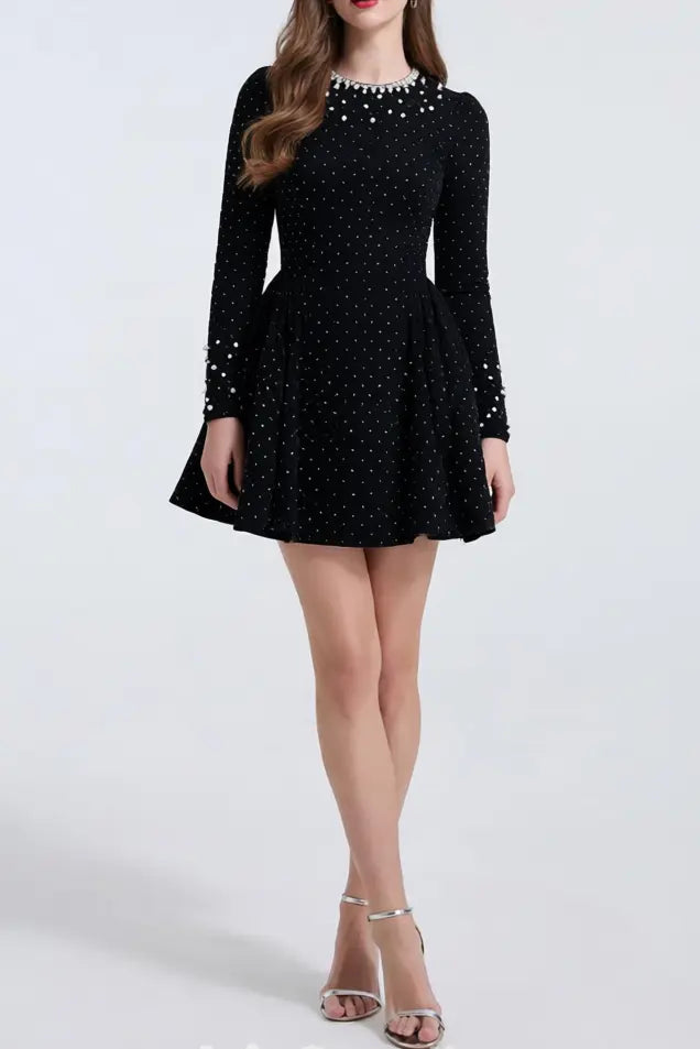 Black Rhinestone-Embellished Mini Dress