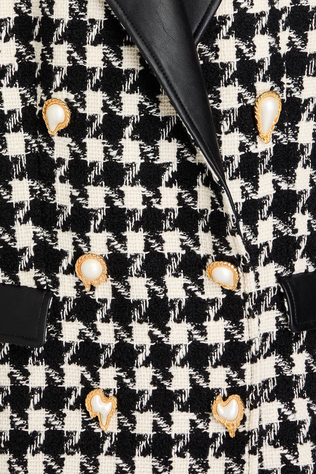 Black Double-Breasted Houndstooth Wool-Blend Blazer