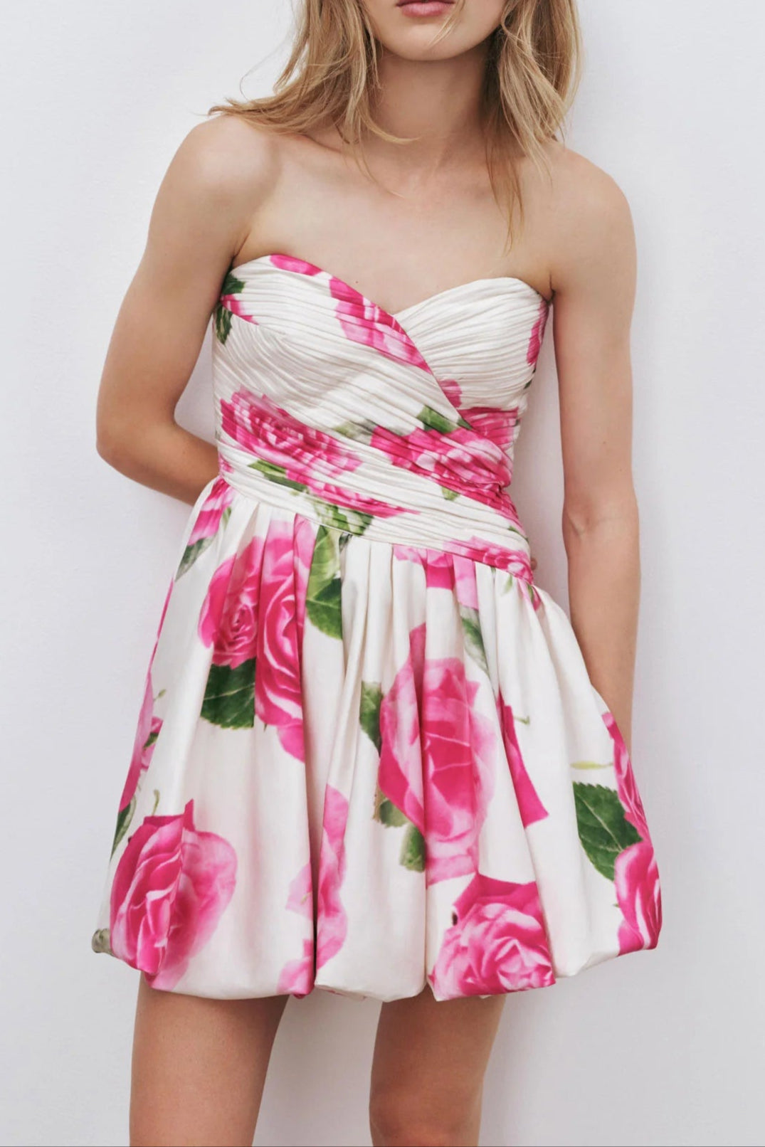 Rose Light Bubble Hem Mini Dress