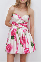 Rose Light Bubble Hem Mini Dress