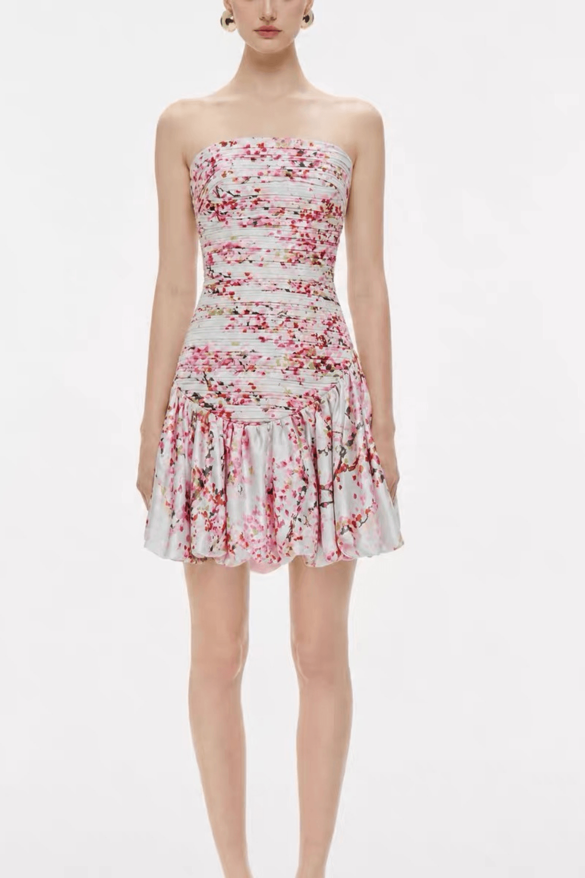 Pink Floral Ruched Mini Dress