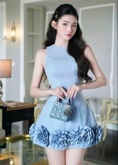 3D Flower Mini Dress In Blue