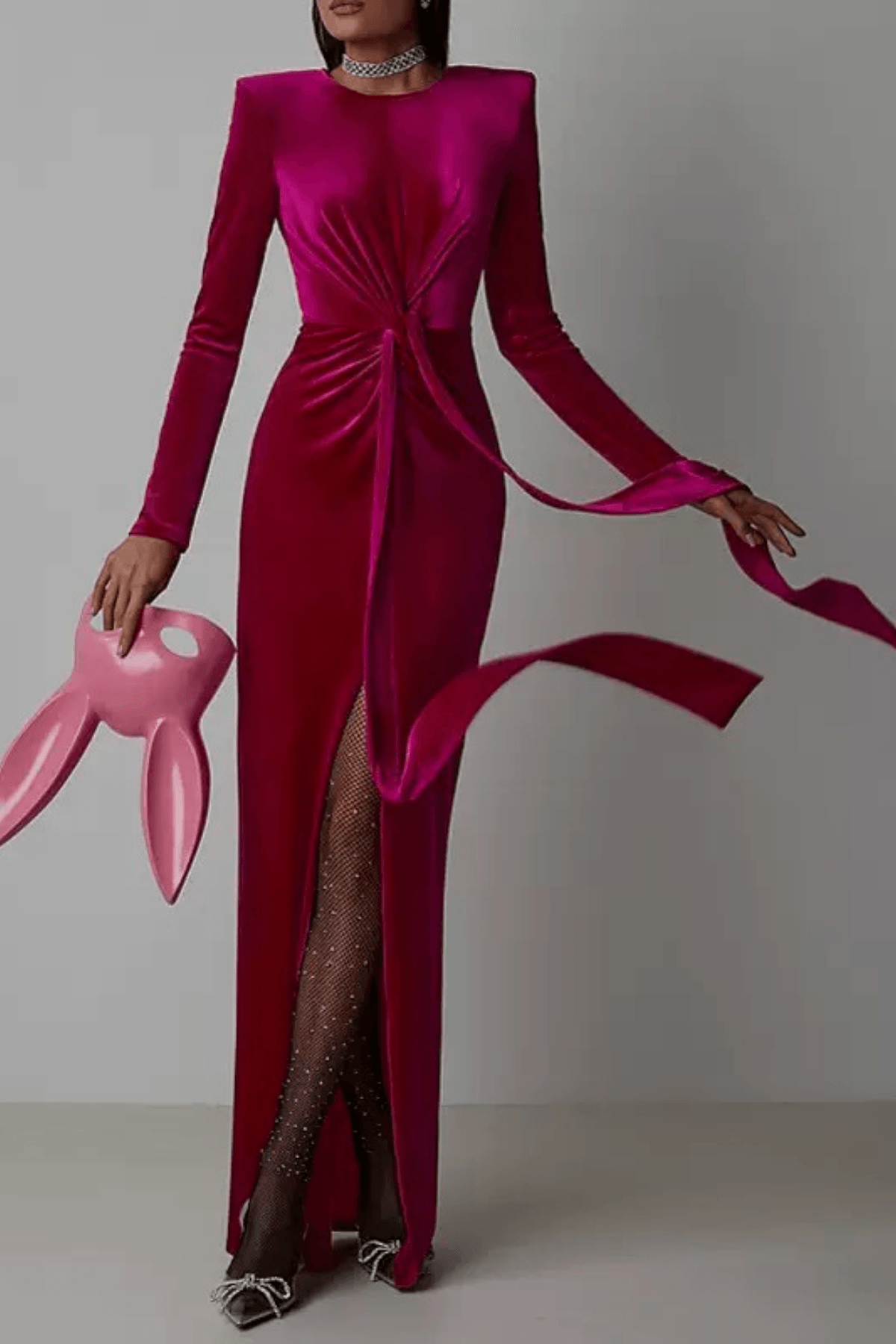 Ruched Knot Long Sleeve Dress