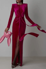 Ruched Knot Long Sleeve Dress