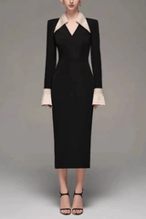 Black Collar Long Sleeve Dress