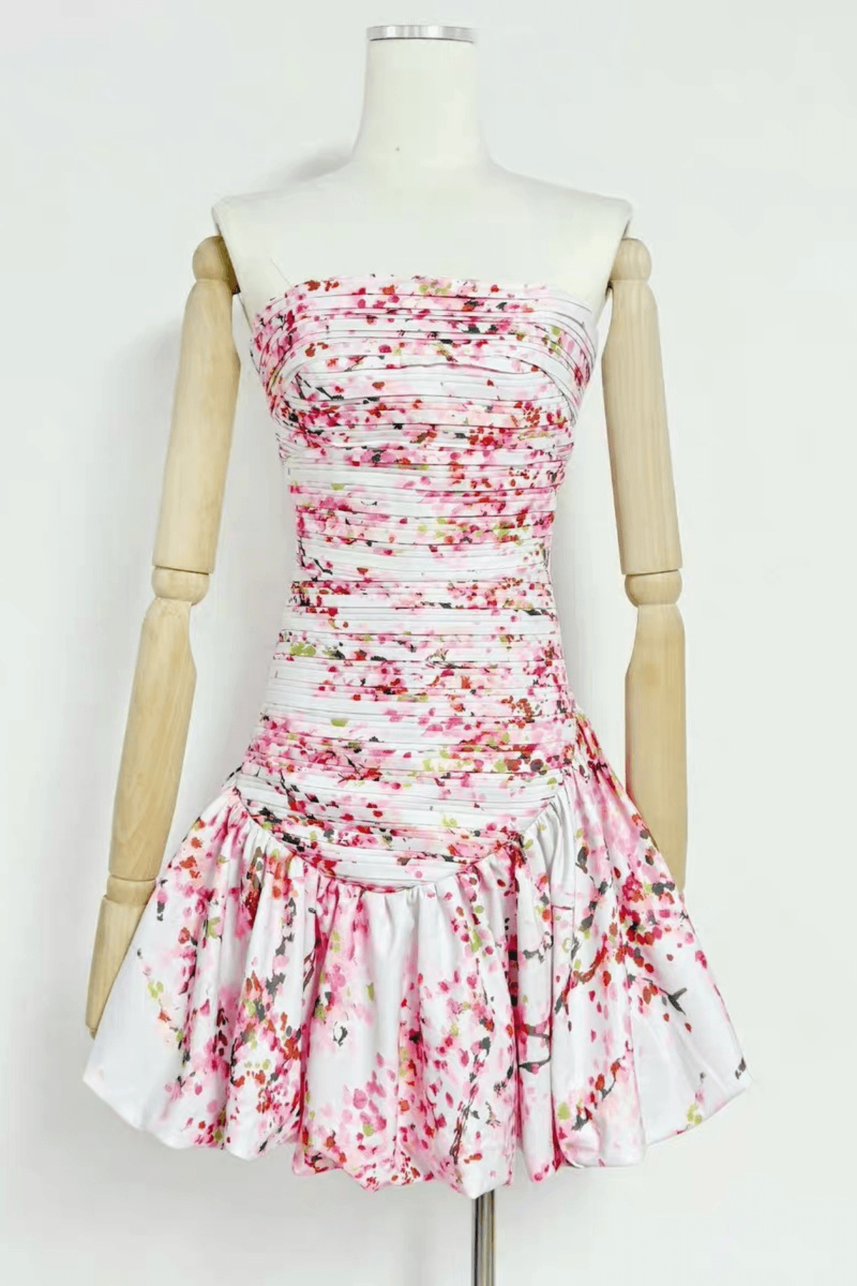 Pink Floral Ruched Mini Dress