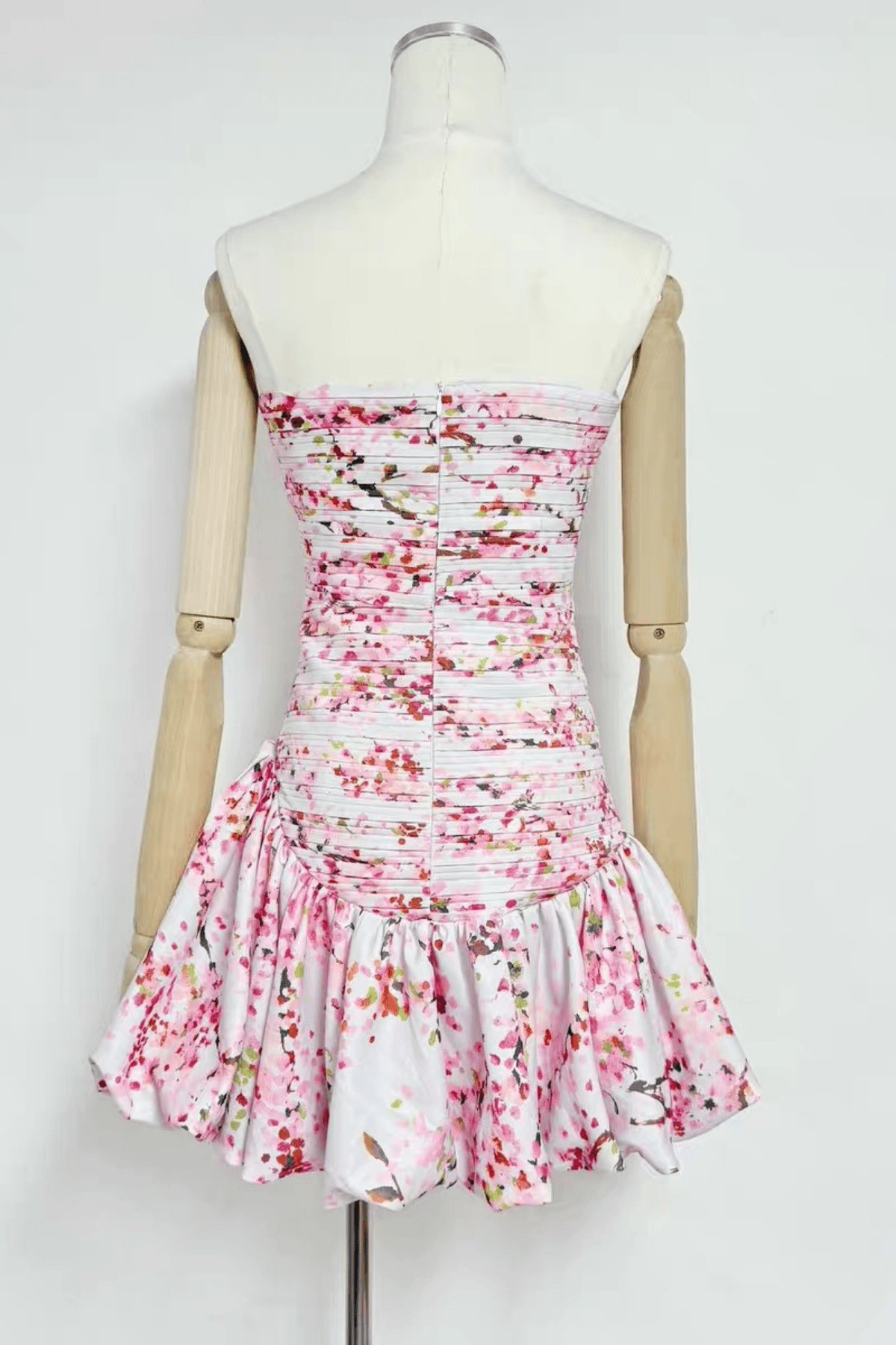 Pink Floral Ruched Mini Dress