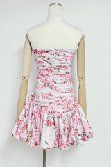 Pink Floral Ruched Mini Dress