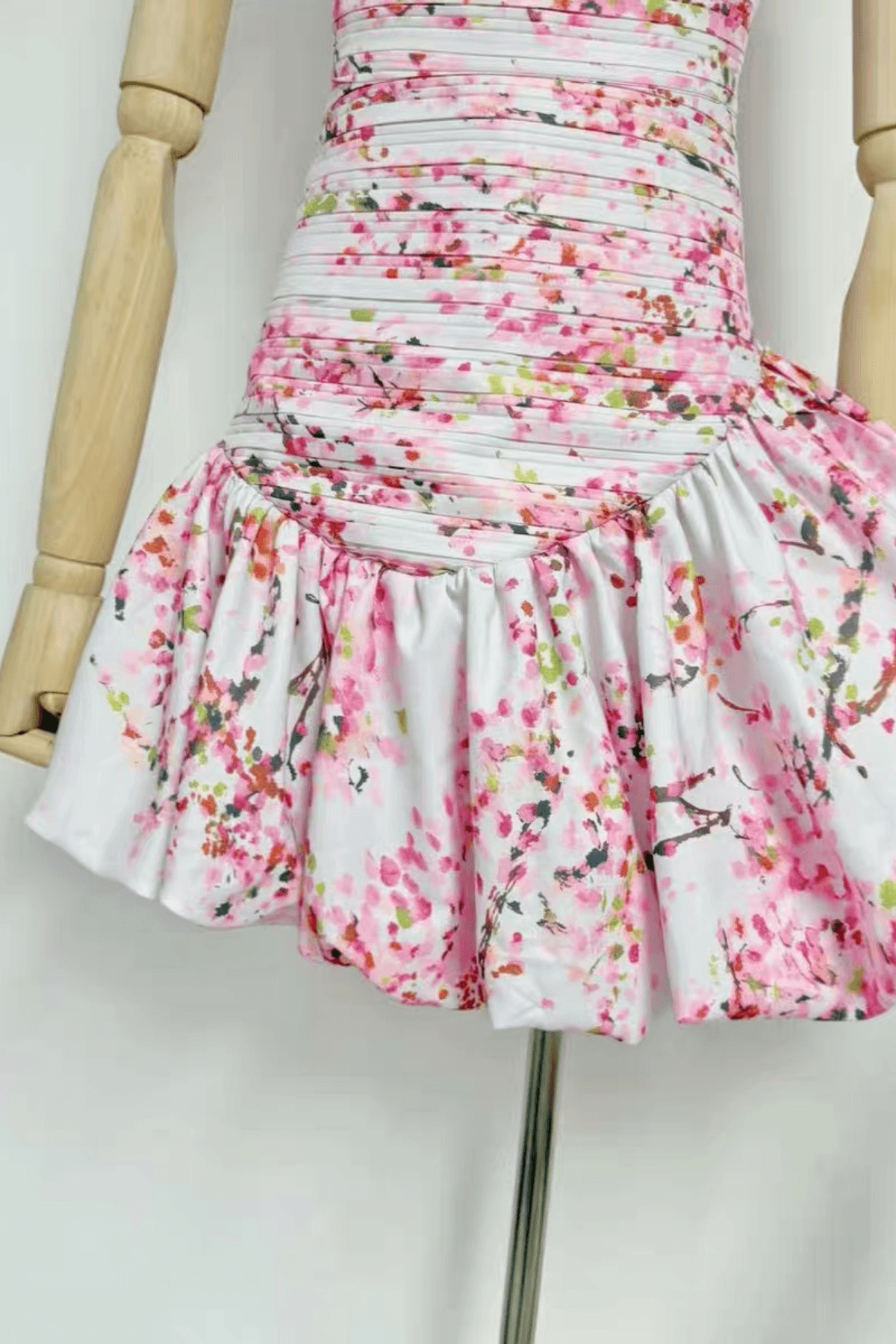 Pink Floral Ruched Mini Dress