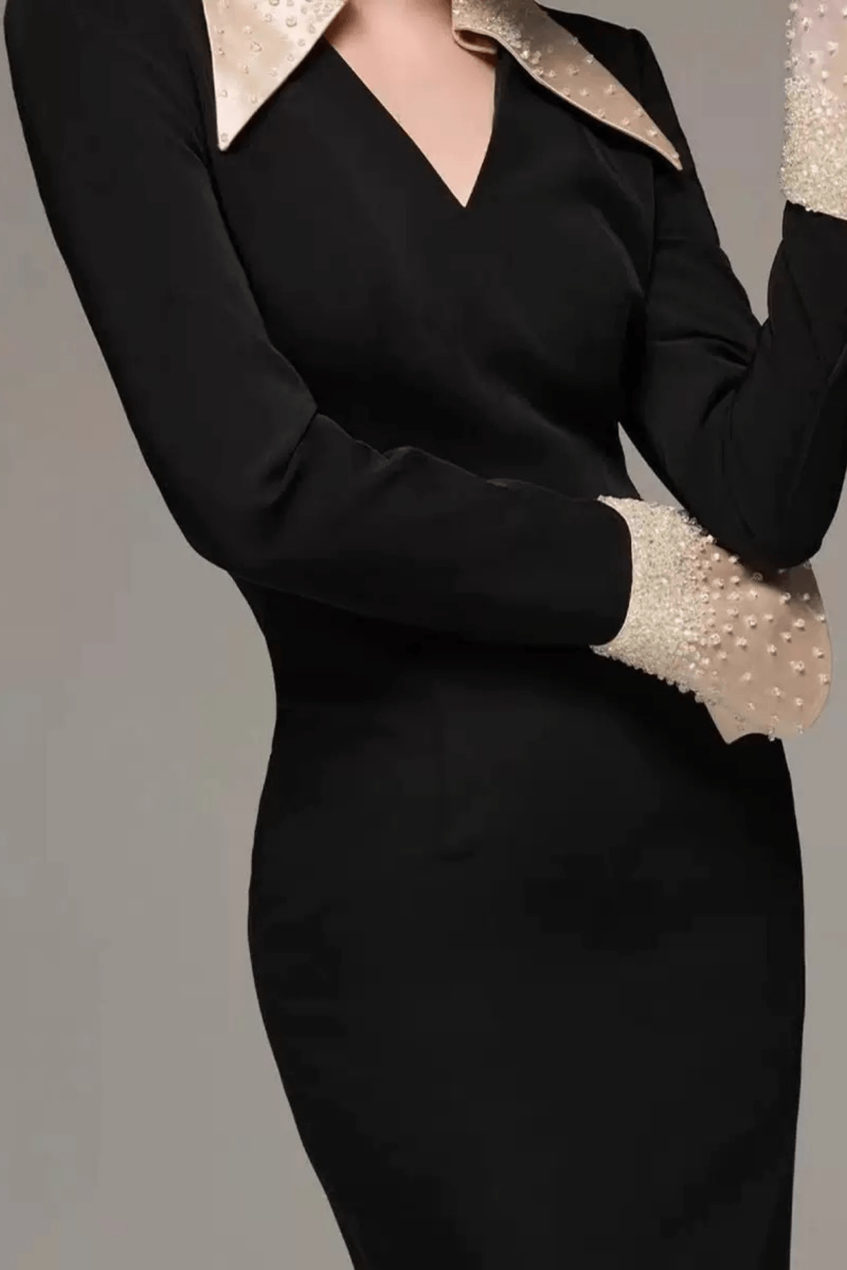 Black Collar Long Sleeve Dress