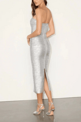 Silver Ruched Midi Dress