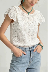 White Ruffle Lace Blouse