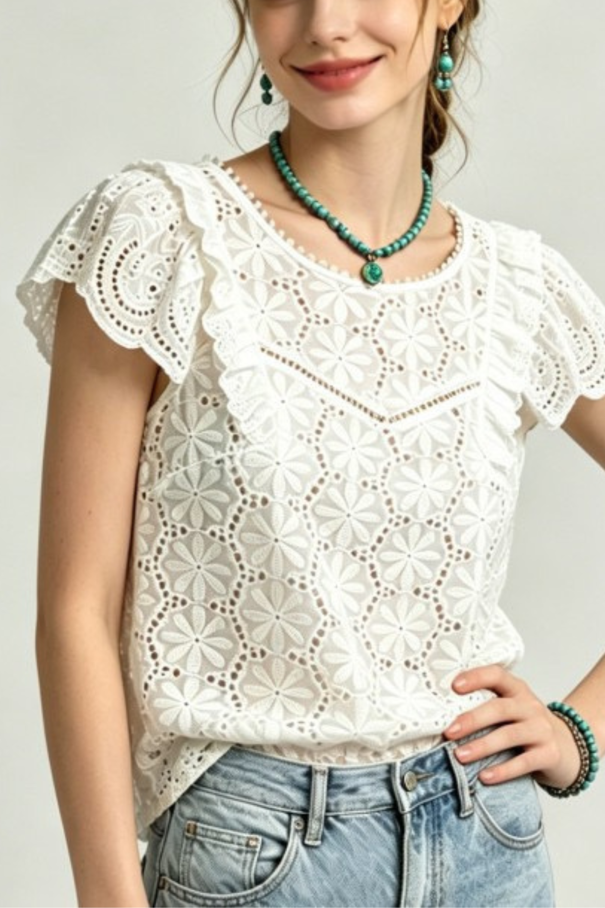 White Ruffle Lace Blouse