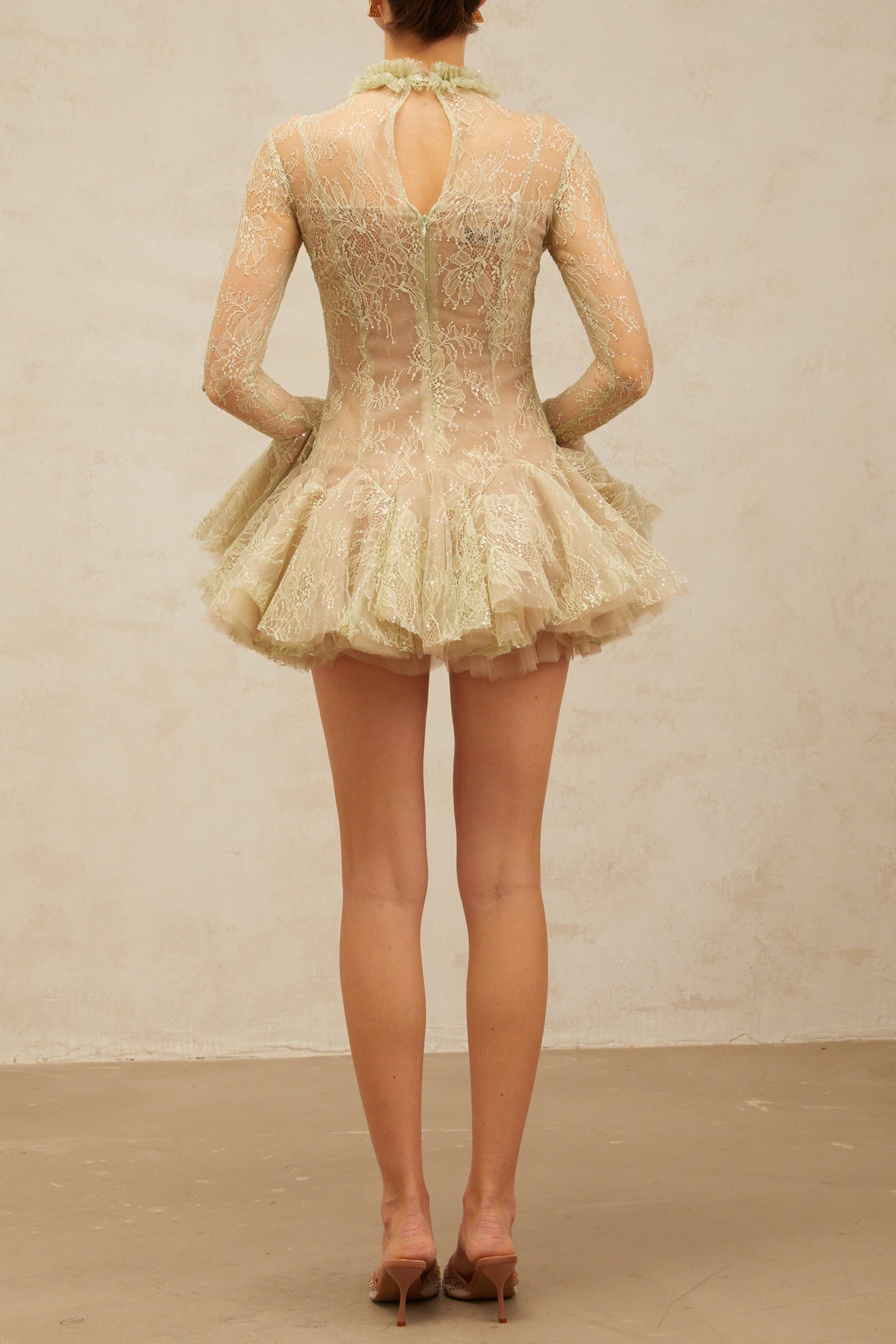 Green Embroidered Mini Dress