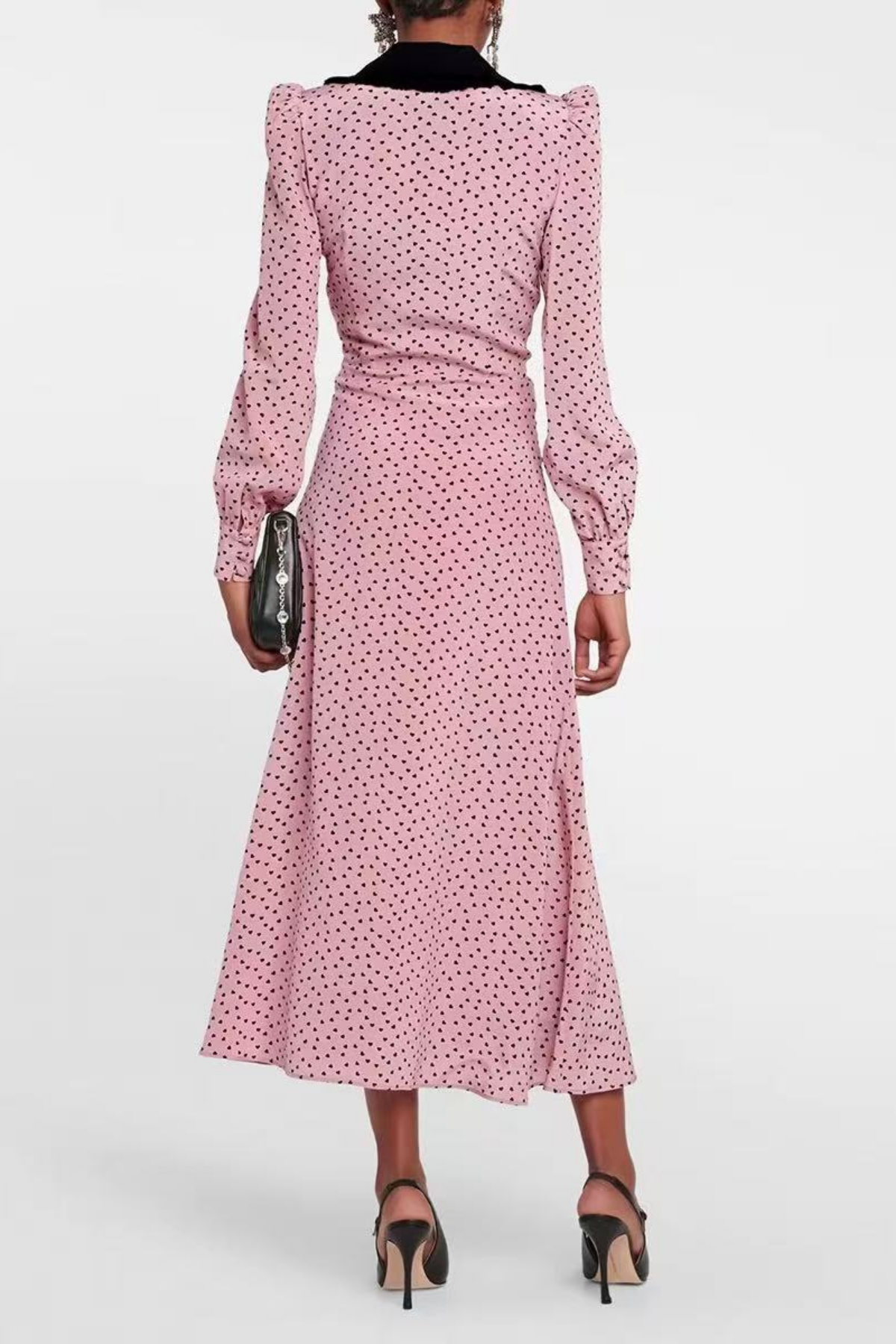 Retro French Pink Heart Print Midi Dress