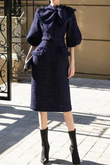 Collar Midi Dress in Dark Blue
