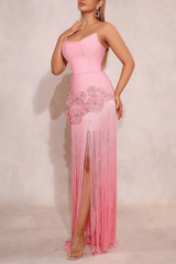 Pink 3D Floral Fringe Dress