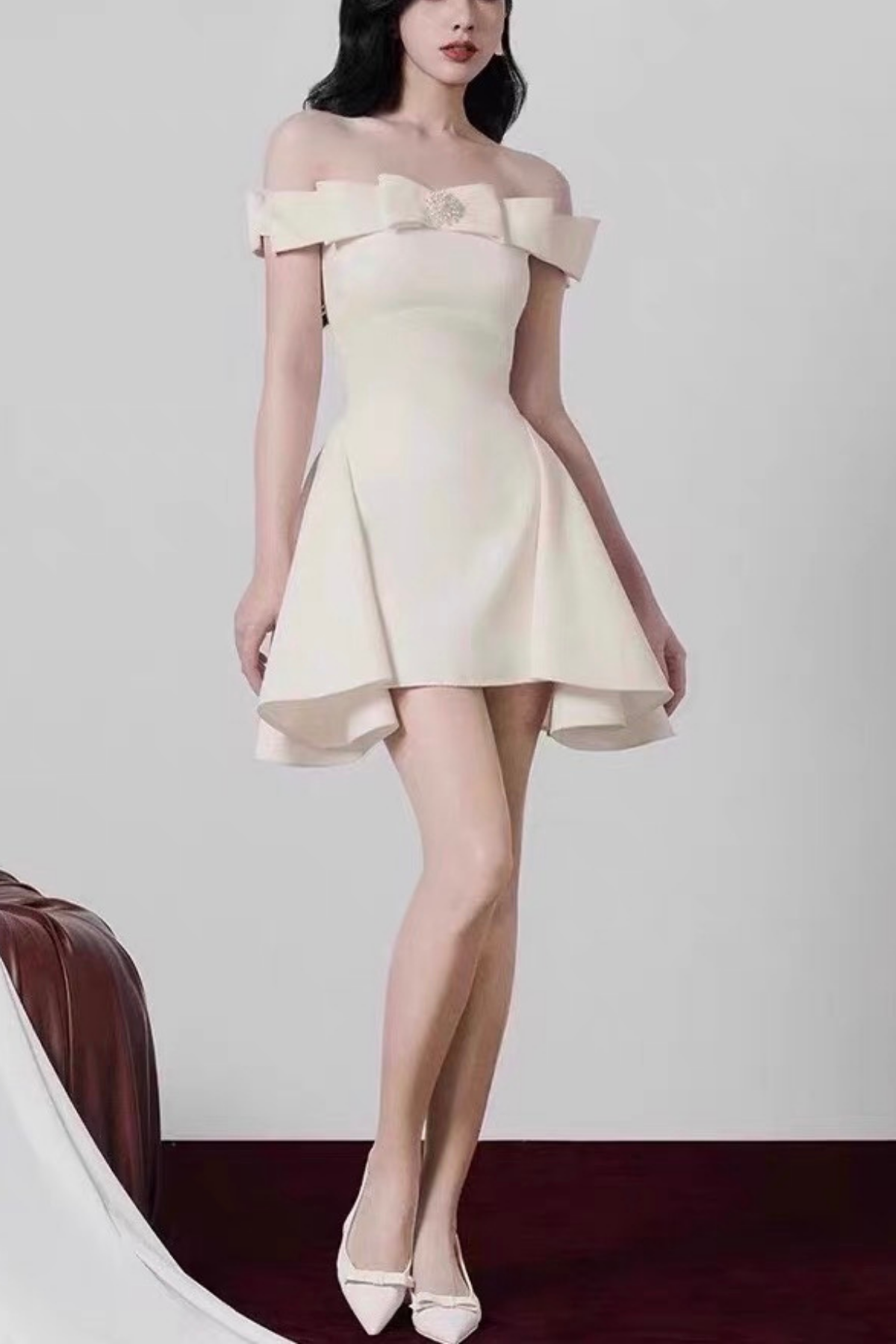 Crystal Off-Shoulder White Mini Dress