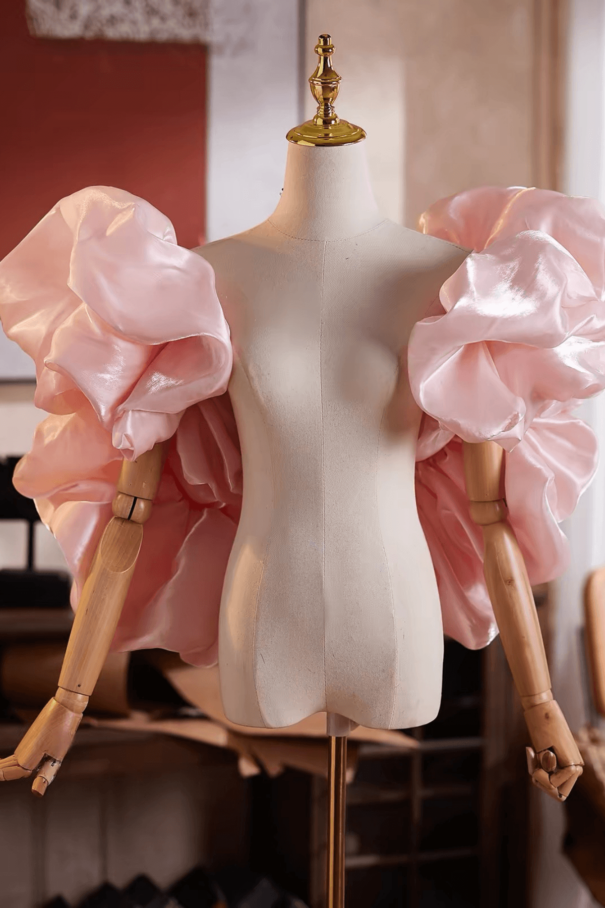 Pink Glossy Organza Voluminous Ruffled Shawl
