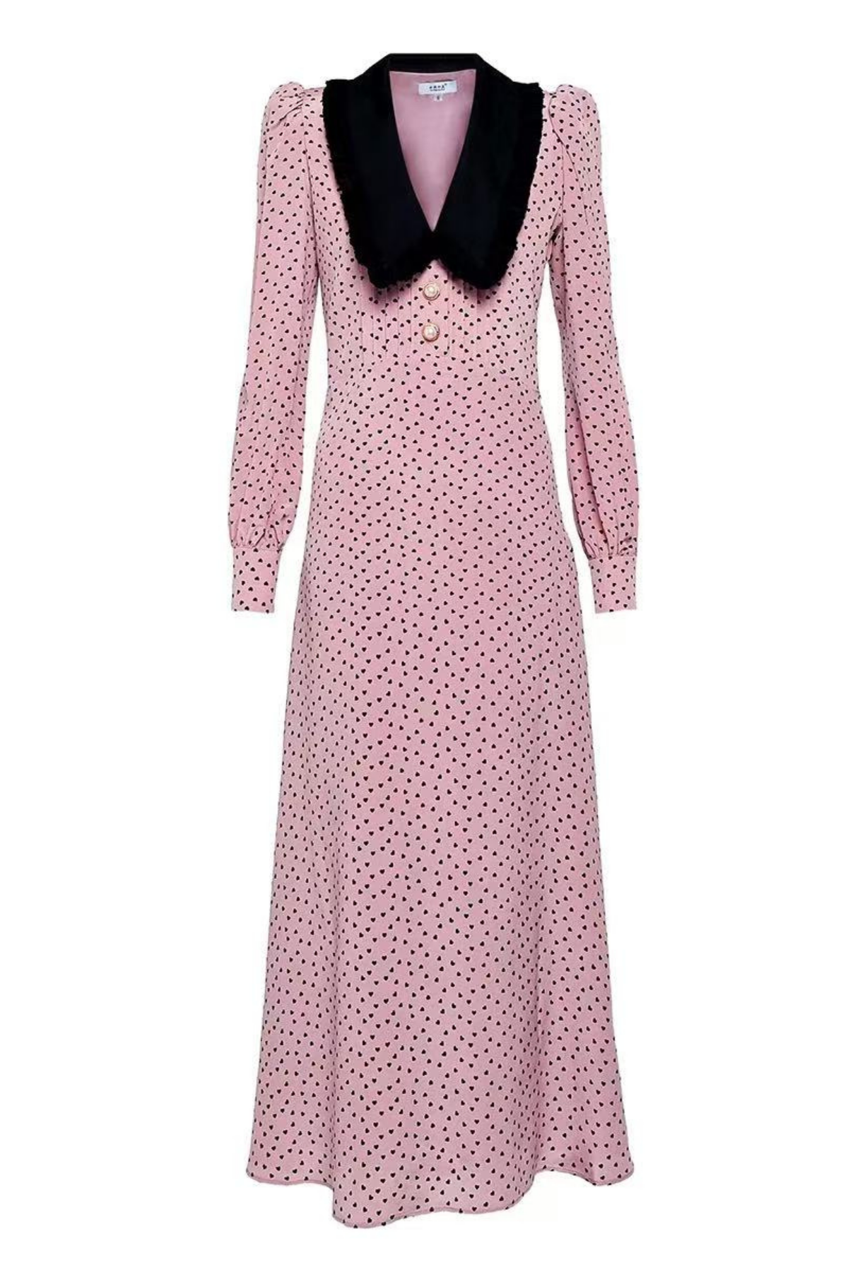 Retro French Pink Heart Print Midi Dress
