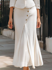 Textured Buttoned Blazer & Midi Skirt Set