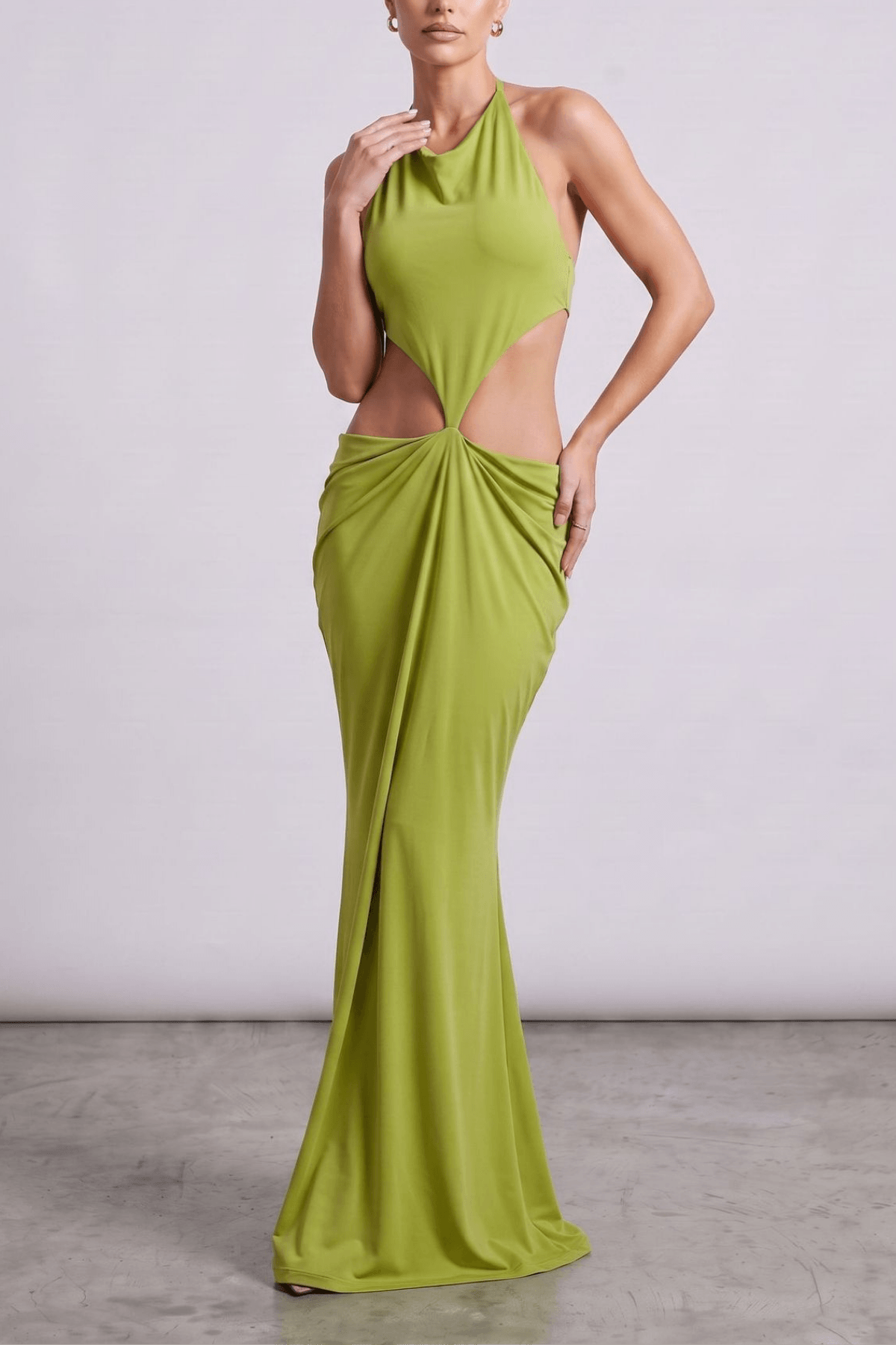 Halter Neck Cut Out Bodycon Maxi Evening Dress