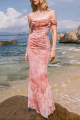 Pink Off-Shoulder Gradient-Dyed Maxi Dress