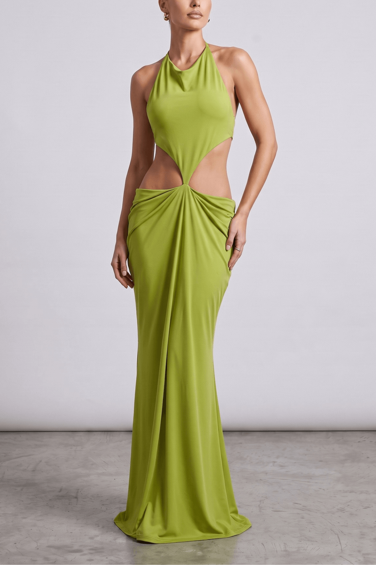 Halter Neck Cut Out Bodycon Maxi Evening Dress