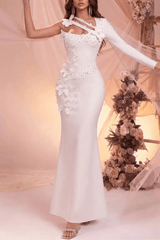 White One Shoulder 3D Floral Dress