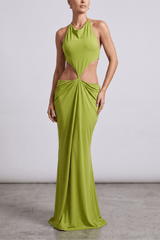 Halter Neck Cut Out Bodycon Maxi Evening Dress