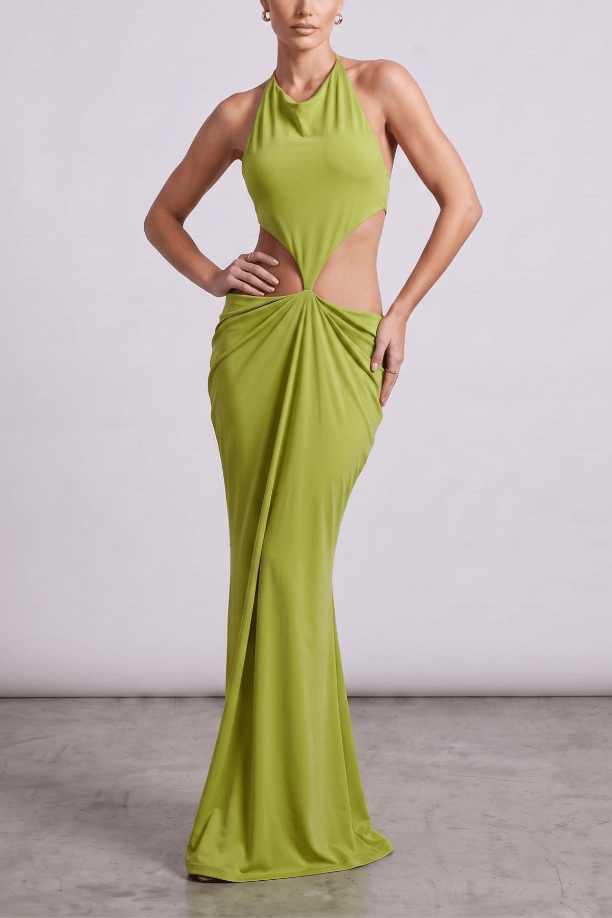 Halter Neck Cut Out Bodycon Maxi Evening Dress